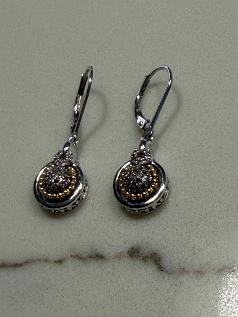 Sterling Silver Two-Tone Drop Earrings with 14k Gold Accents